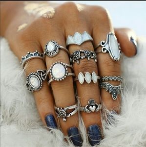 12 Pc/Set Silver Rings